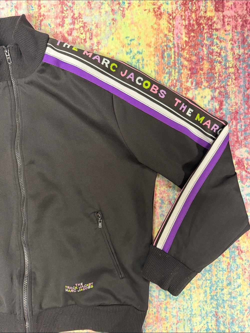 Marc Jacobs Black Track Jacket with Purple Stripe Accents - Picture 3 of 6
